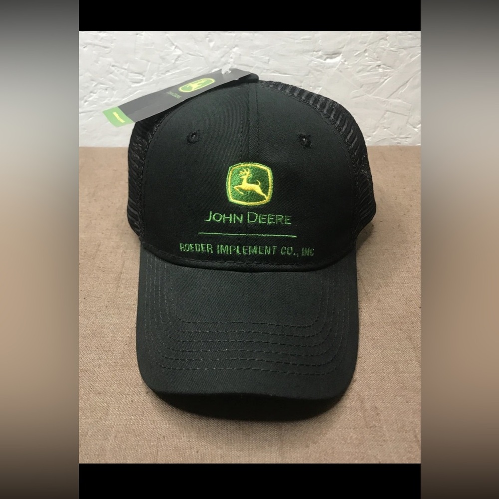 New John Deere Trucker Hat Mesh Back Snapback Black Green Yellow Roeder OSFM